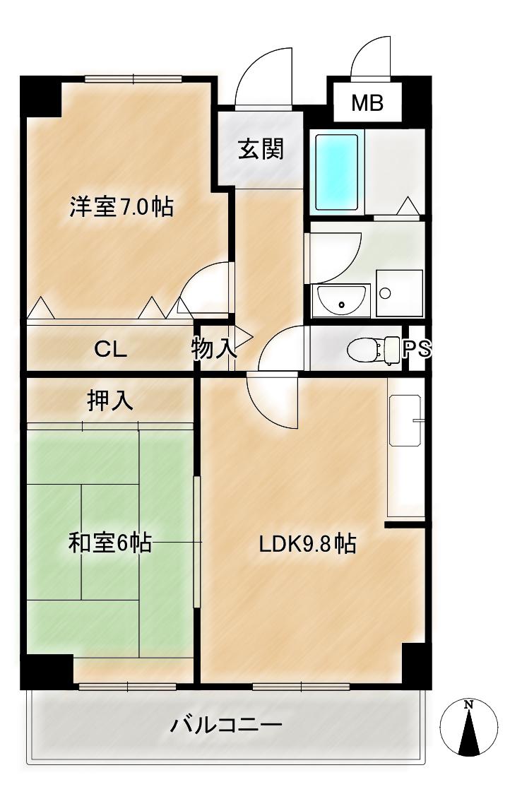 ルミエール東雲(2LDK/4階)の間取り写真