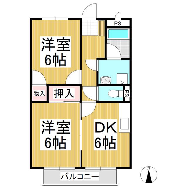 コーポからまつB(2DK/2階)の間取り写真