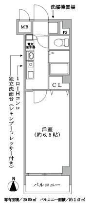 ドエル心斎橋(1K/1階)の間取り写真
