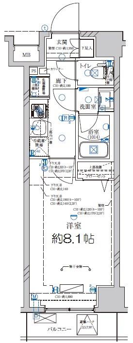 ディアレイシャス武蔵関(1K/9階)の間取り写真