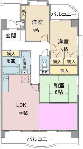 ロイヤル香久山(3LDK/4階)の間取り写真