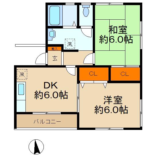 グリーンハイツシンワ(2DK/2階)の間取り写真