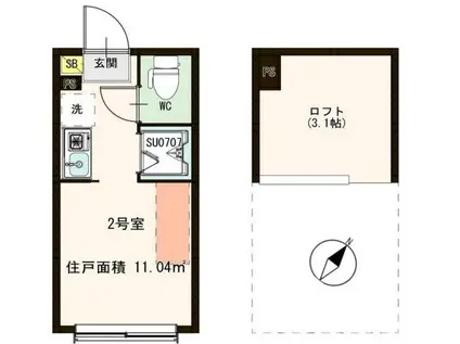 ハーモニーテラス東葛西(ワンルーム/1階)の間取り写真