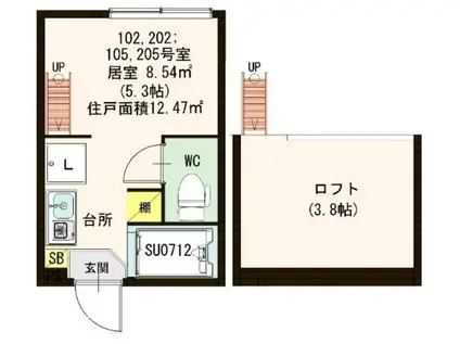 ファーストハウス北新宿(ワンルーム/1階)の間取り写真