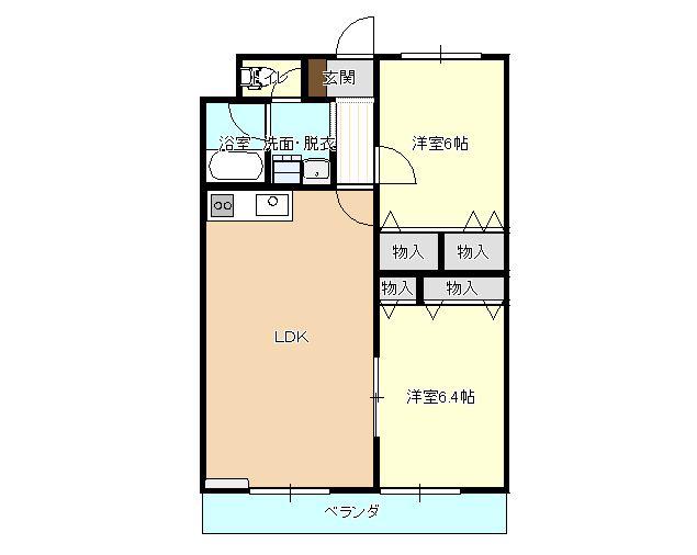 プレイスコート住吉(2LDK/1階)の間取り写真