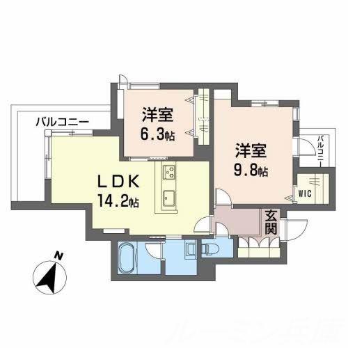 エクセレントガーデンヒルズA棟(2LDK/2階)の間取り写真