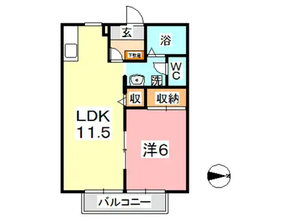 サンビレッジ阿賀崎A棟(1LDK/2階)の間取り写真