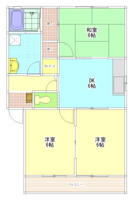 ファミール三笠(3DK/2階)の間取り写真