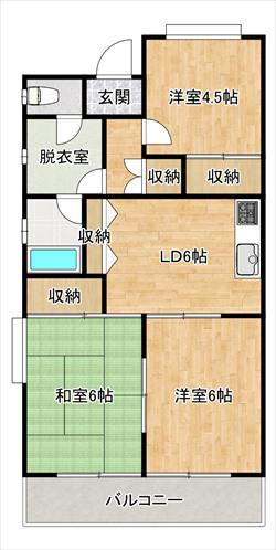 山中ハイツI(3DK/6階)の間取り写真