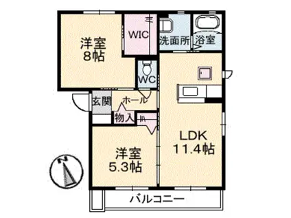 シャーメゾンマニエールII B棟(2LDK/1階)の間取り写真