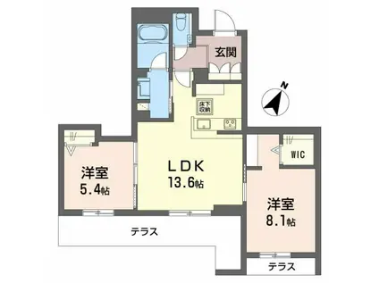 シャーメゾンガーデンズ芦屋浜町(2LDK/1階)の間取り写真