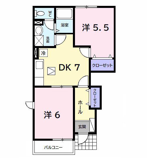アヴニールX(2DK/1階)の間取り写真