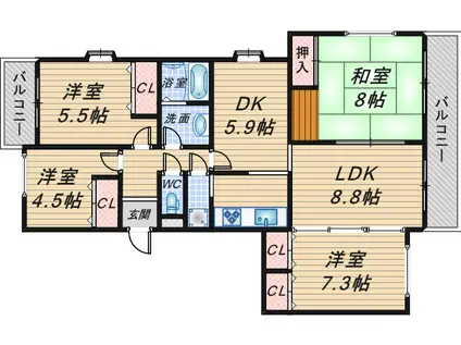 リブレ刀根山(4LDK/3階)の間取り写真