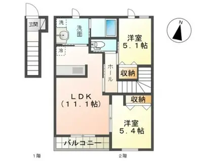 CALME BONHEURI(2LDK/2階)の間取り写真