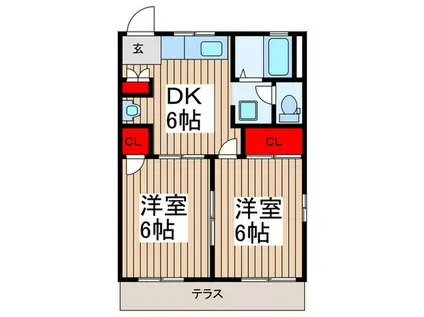 シダークレスト(2DK/1階)の間取り写真