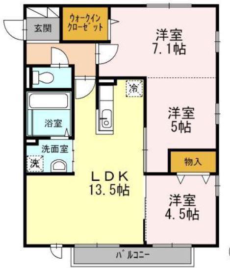 セジュールプルミエ A棟(3LDK/2階)の間取り写真