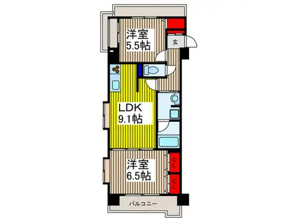 コンフォール・ノグチ(2LDK/4階)の間取り写真
