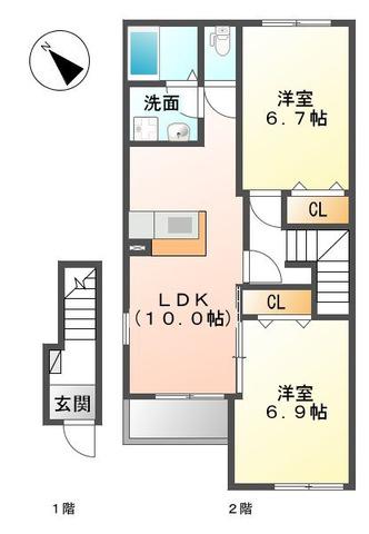 サンガーデンII(2LDK/2階)の間取り写真