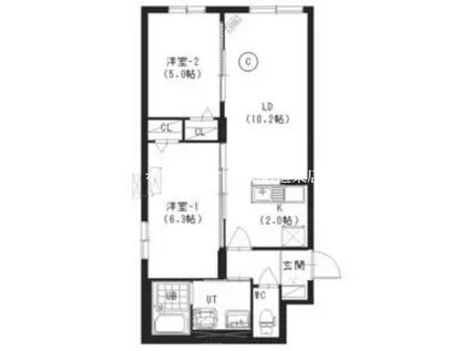 アムール(2LDK/3階)の間取り写真