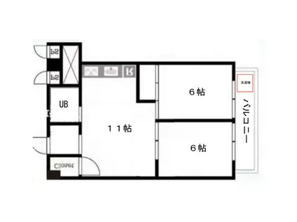 パラシオン横浜(2DK/6階)の間取り写真