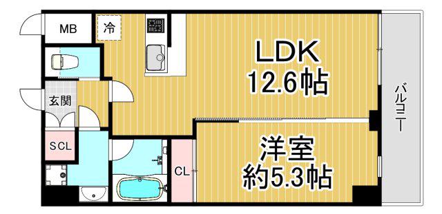 プレジオ西宮北口(1LDK/3階)の間取り写真