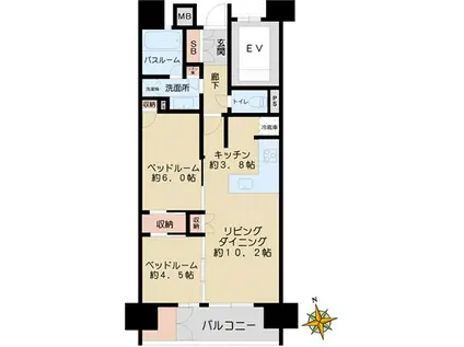 DIPS神楽坂(2LDK/4階)の間取り写真