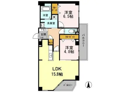 アルカス西公園(2LDK/2階)の間取り写真