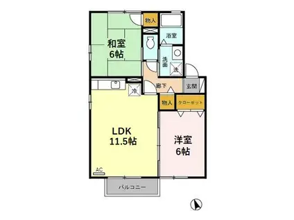 スタートライン故郷 A棟(2LDK/2階)の間取り写真