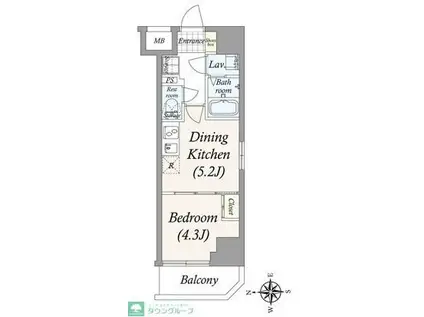 GRANPASEO清澄白河(1DK/10階)の間取り写真