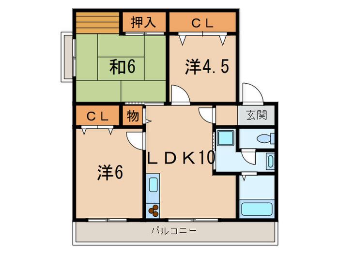 西芦屋グリーンハウス(3LDK/4階)の間取り写真