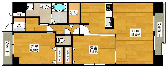 アンフィニXI緑地公園(2LDK/2階)の間取り写真
