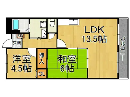 グリーンフォレスト西宮 Ⅱ(2LDK/1階)の間取り写真