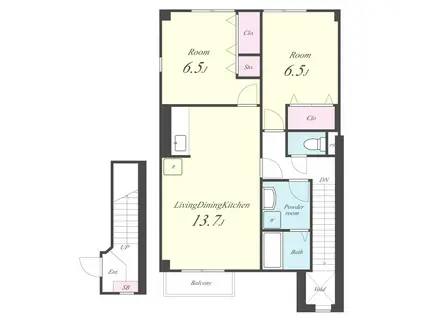 エクレール久徳(2LDK/2階)の間取り写真