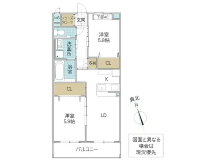 SYマンション(2LDK/1階)の間取り写真