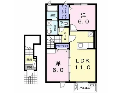 プリート カーサ SS(2LDK/2階)の間取り写真