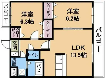 リバーサイドヒルズ(2LDK/5階)の間取り写真