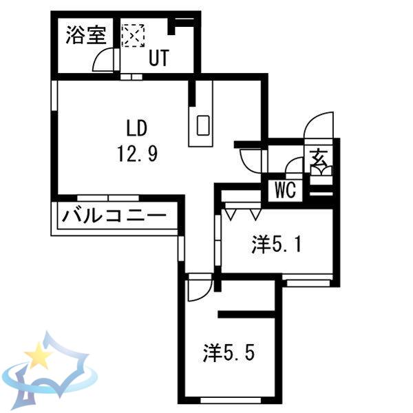 LA MAANA旭山公園通(2LDK/4階)の間取り写真