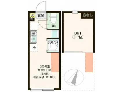 ウイングMK綾瀬(ワンルーム/2階)の間取り写真