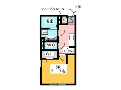 ルネ東海岸II(1K/1階)の間取り写真