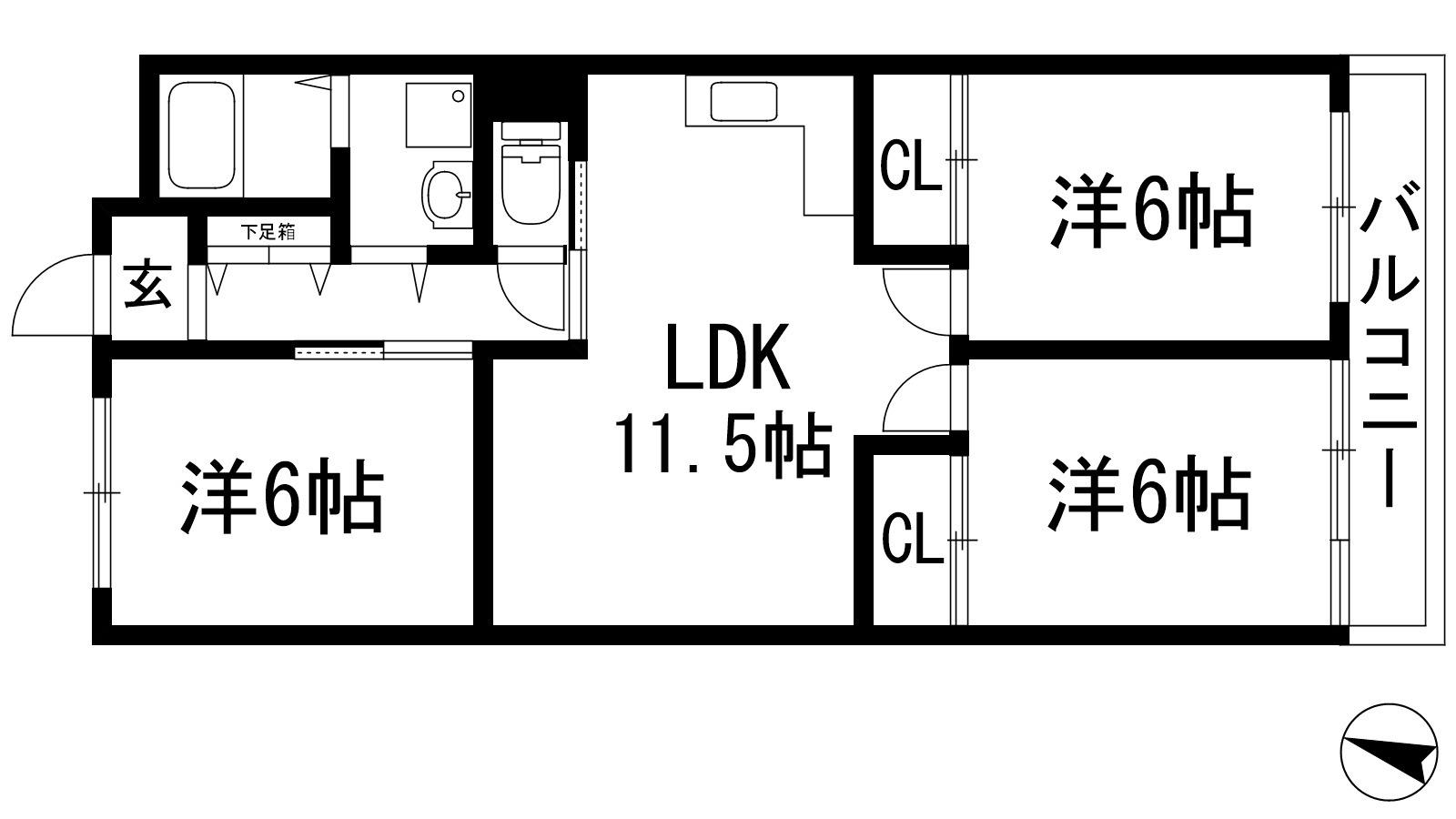 辻田マンション(3LDK/3階)の間取り写真