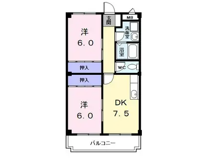 ニューマリッチ岩塚(2DK/2階)の間取り写真