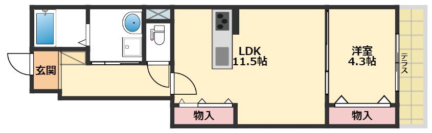 カナロア長田(1LDK/1階)の間取り写真
