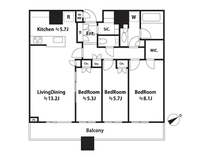 ブリリアタワーズ目黒 サウスレジデンス(3LDK/32階)の間取り写真