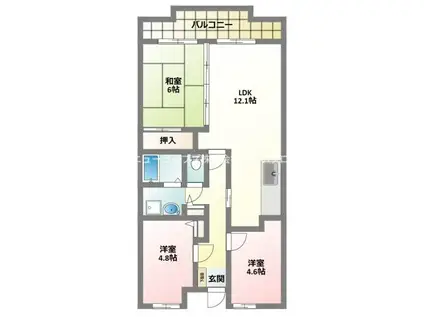 グリンヴィラーゴリョウ(3LDK/5階)の間取り写真