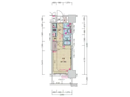 プレサンス栄フェル(1K/11階)の間取り写真