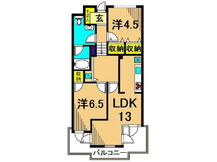 JR京浜東北線 大井町駅 徒歩11分 3階建 築38年(2LDK/2階)の間取り写真