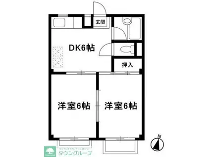 セラミックハイツ鶴見B(2DK/2階)の間取り写真