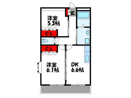 パークサイド小糸江I(2DK/1階)の間取り写真