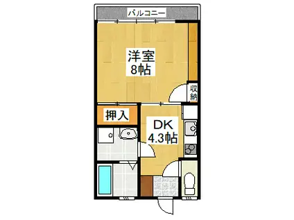 小太鼓ビル(1DK/3階)の間取り写真