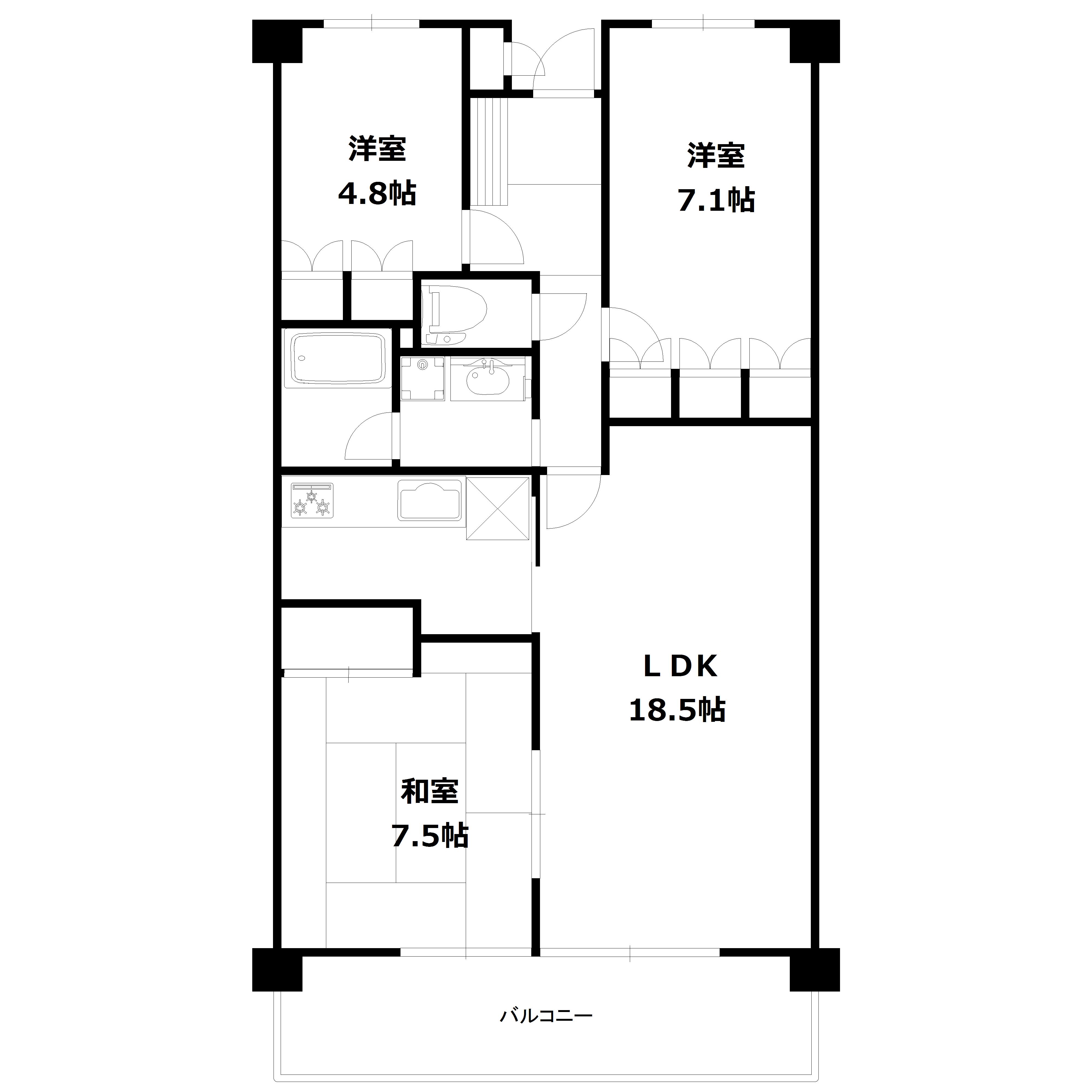 アーバンディラわらび(3LDK/3階)の間取り写真